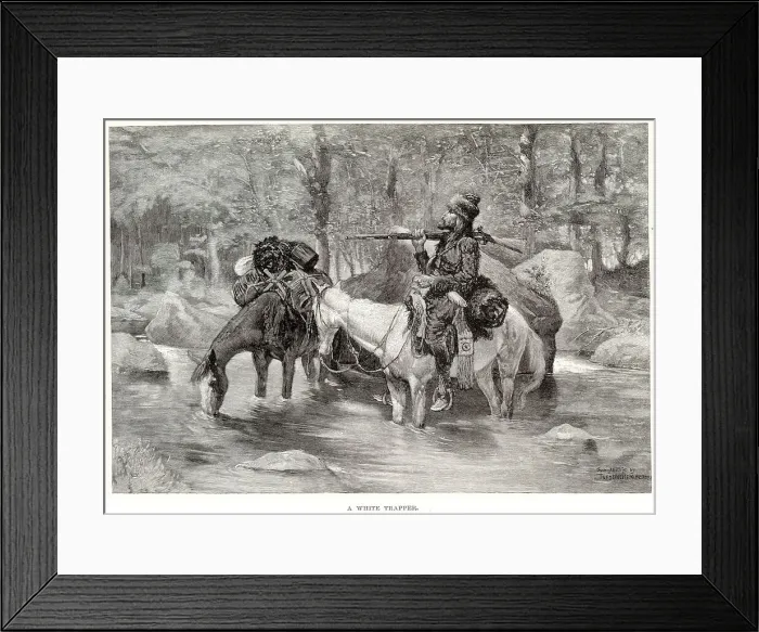 Framed Print : A French-Canadian white trapper waters his horses Date: 19th century Framed Print : A French-Canadian white trapper waters his horses Date: 19th century