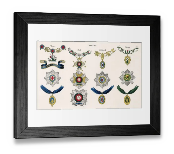 Framed Print : The Order of the Garter, the Bath, Saint Patrick and the Thistle. Date: circa 1880 Framed Print : The Order of the Garter, the Bath, Saint Patrick and the Thistle. Date: circa 1880