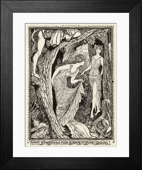 Framed Print : The young man spies upon two wood nymphs who danced by night in the forest. (German story) Framed Print : The young man spies upon two wood nymphs who danced by night in the forest. (German story)