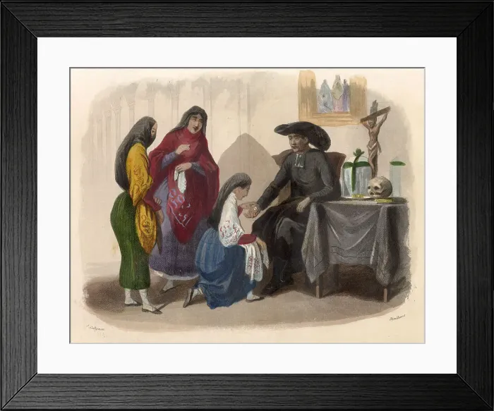 Framed Print : A priest of Lima, Peru, graciously accepts a gift of money from a pious lady Date: circa 1850 Framed Print : A priest of Lima, Peru, graciously accepts a gift of money from a pious lady Date: circa 1850