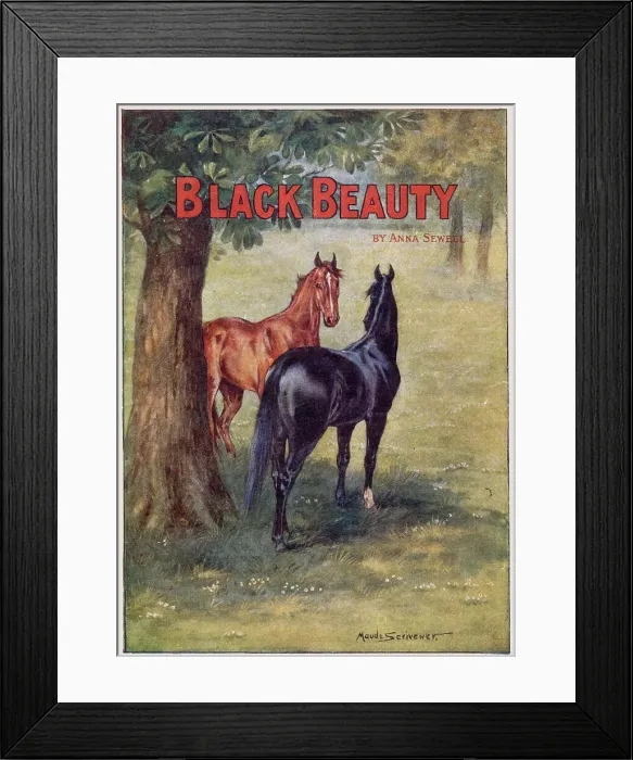 Framed Print : Black Beauty with his friend Ginger. Date: First published: 1877 Framed Print : Black Beauty with his friend Ginger. Date: First published: 1877