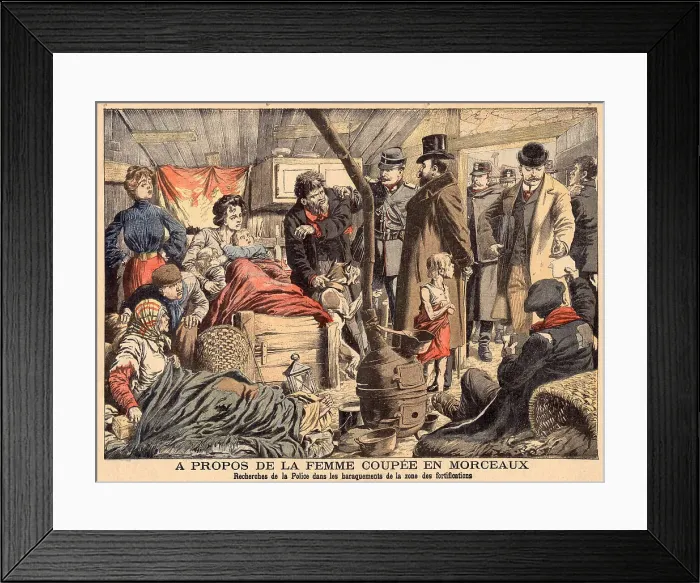 Framed Print : A bidonville (shantytown) home on the outskirts of Paris, in the course of a police search Date: January 1905 Framed Print : A bidonville (shantytown) home on the outskirts of Paris, in the course of a police search Date: January 1905