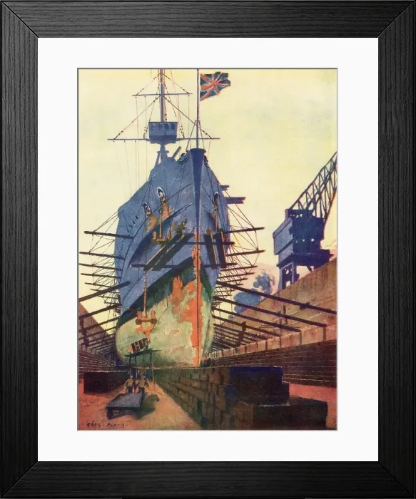 Framed Print : Patching a Blister (a bulb of steel along the sides of the keel designed as a defence against torpedoes) on the hull of a County Cruiser. It also gave extra stability to the ship. Date: 1926 Framed Print : Patching a Blister (a bulb of steel along the sides of the keel designed as a defence against torpedoes) on the hull of a County Cruiser. It also gave extra stability to the ship. Date: 1926
