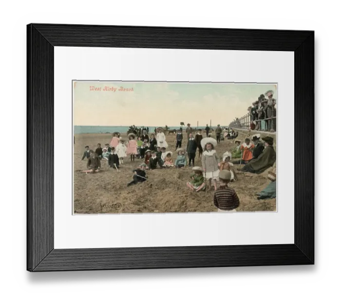 Framed Print : Children on the beach at West Kirby - a seaside town in the Metropolitan Borough of Wirral, Merseyside, England. Historically part of Cheshire. Date: circa 1905