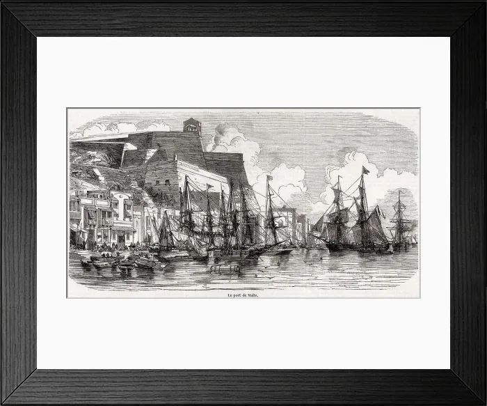 Framed Print : Valletta: shipping in the harbour Date: 1856 Framed Print : Valletta: shipping in the harbour Date: 1856