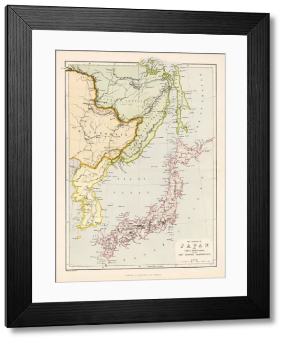 Framed Print : Map of Japan, with Korea, Manchuria and what was then Russian territory Date: 1864 Framed Print : Map of Japan, with Korea, Manchuria and what was then Russian territory Date: 1864