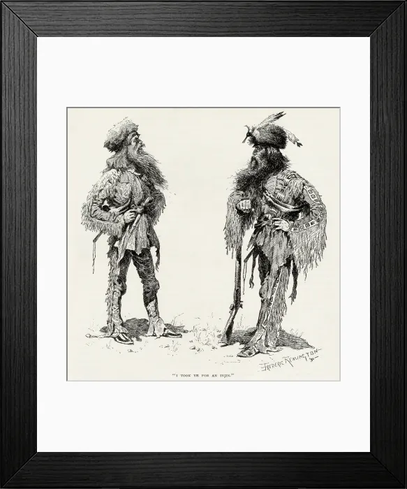 Framed Print : Two American mountain men with shaggy beards, the one on the right wearing Indian-style clothing Date: 1890 Framed Print : Two American mountain men with shaggy beards, the one on the right wearing Indian-style clothing Date: 1890