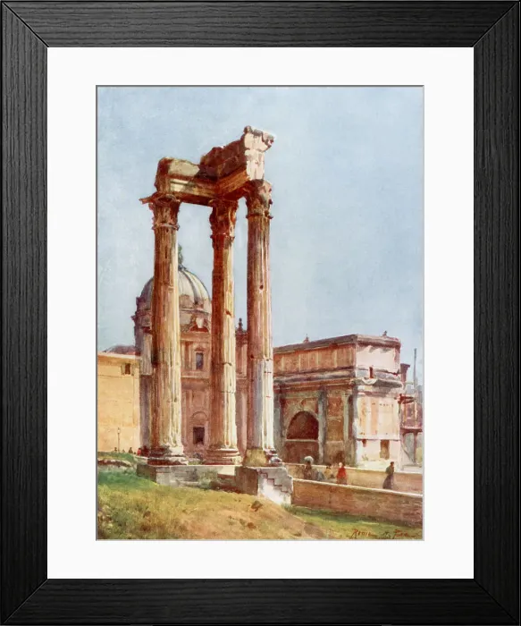 Framed Print : The Temple of Vespasin viewed from the portico of the Dii Consentes. Date: 1905 Framed Print : The Temple of Vespasin viewed from the portico of the Dii Consentes. Date: 1905