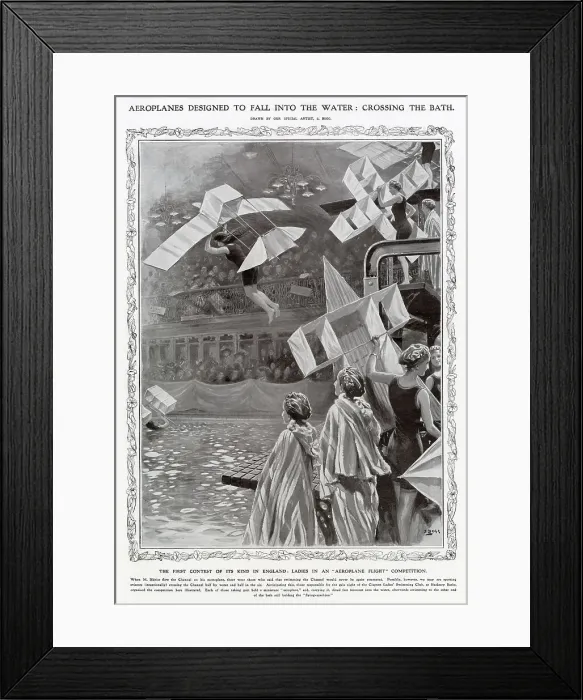 Framed Print : Inspired by the current aviation mania, a new water sport is invented - the aim, to glide across a swimming pool with the aid of a kite. Date: 1909 Framed Print : Inspired by the current aviation mania, a new water sport is invented - the aim, to glide across a swimming pool with the aid of a kite. Date: 1909