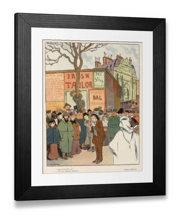 Framed Print : What's everyone staring at ? - A French student on the Boul'Mich ! (The boulevard Saint-Michel, in Paris's Quartier Latin attracts foreign students) Date: 1901 Framed Print : What's everyone staring at ? - A French student on the Boul'Mich ! (The boulevard Saint-Michel, in Paris's Quartier Latin attracts foreign students) Date: 1901