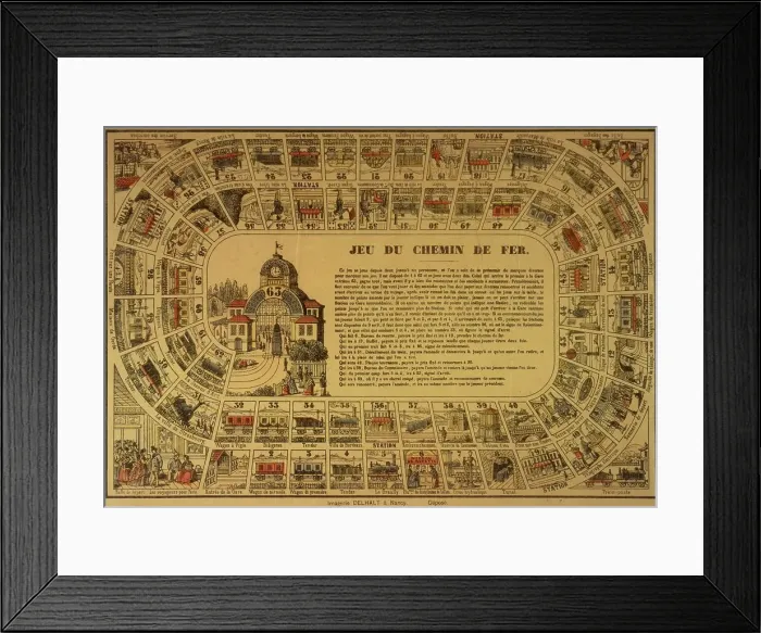 Framed Print : A parlour game : Le jeu de chemin de fer (the game of the way of iron, if you want to be literal) Date: circa 1860s Framed Print : A parlour game : Le jeu de chemin de fer (the game of the way of iron, if you want to be literal) Date: circa 1860s