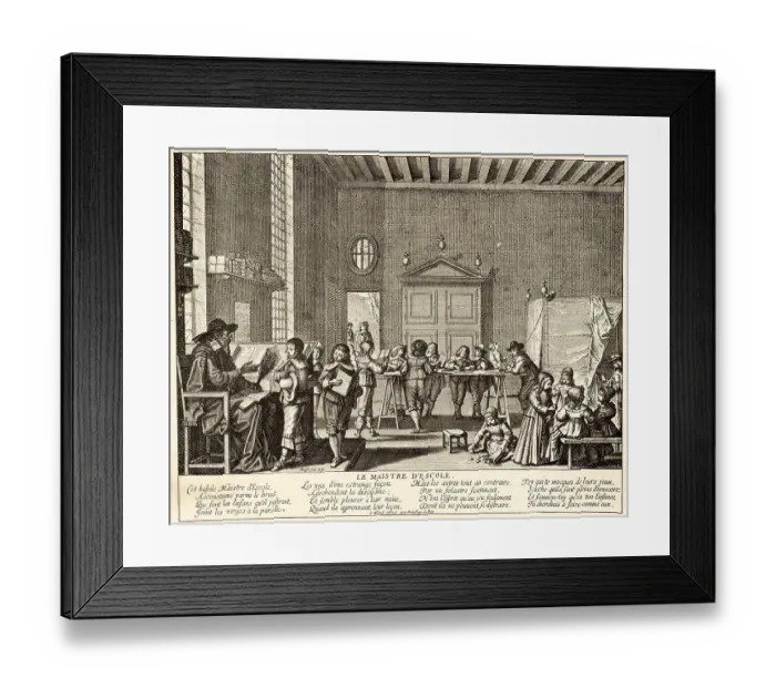 Framed Print : A French classroom of boys and girls with their teacher. Date: early 17th century Framed Print : A French classroom of boys and girls with their teacher. Date: early 17th century