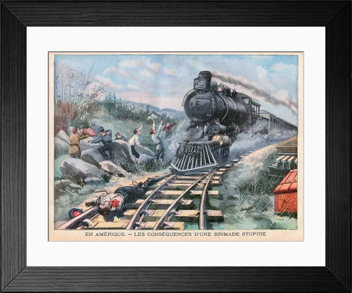 Framed Print : Stuart Pierson, a student at Kenyon College, Ohio, is tied to the rails in an initiation ceremony arranged without due observance of the timetable... Date: 1905 Framed Print : Stuart Pierson, a student at Kenyon College, Ohio, is tied to the rails in an initiation ceremony arranged without due observance of the timetable... Date: 1905