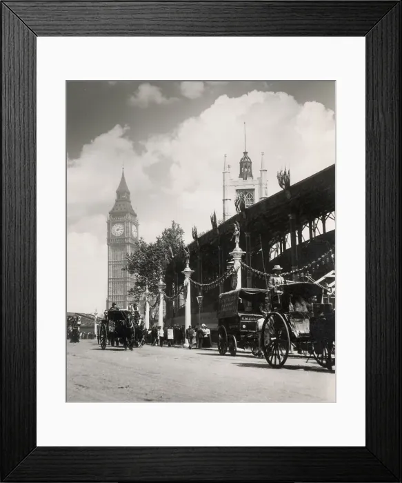 Framed Print : Westminster and Big Ben, a few days before the Coronation of King Edward VII. Date: 1902 Framed Print : Westminster and Big Ben, a few days before the Coronation of King Edward VII. Date: 1902