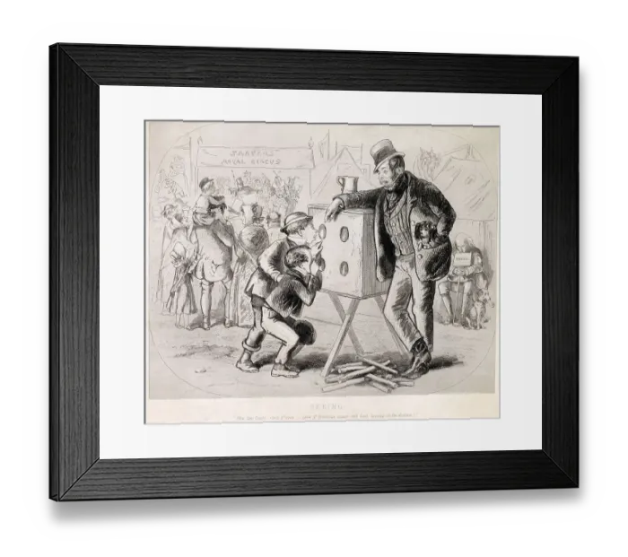 Framed Print : Seeing: Now then gents -open yr eyes - blow yr precious noses and don't breathe on the glasses! Date: circa 1844 Framed Print : Seeing: Now then gents -open yr eyes - blow yr precious noses and don't breathe on the glasses! Date: circa 1844