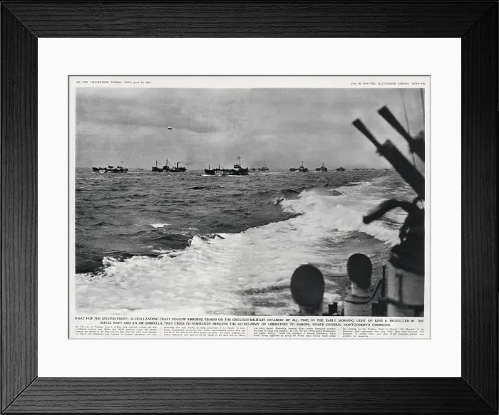 Framed Print : Allied landing craft follow airborne troops in the early morning of June 6th. Protected by the Royal Navy they cross to Normandy, taking an allied army to liberate Europe, under General Montgomery's command. Date: 6 June 1944 Framed Print : Allied landing craft follow airborne troops in the early morning of June 6th. Protected by the Royal Navy they cross to Normandy, taking an allied army to liberate Europe, under General Montgomery's command. Date: 6 June 1944
