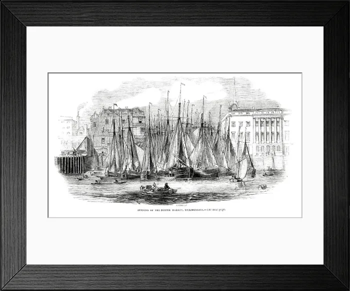 Framed Print : Oyster Boats outside Billingsgate Fish Market, London 1843 Framed Print : Oyster Boats outside Billingsgate Fish Market, London 1843