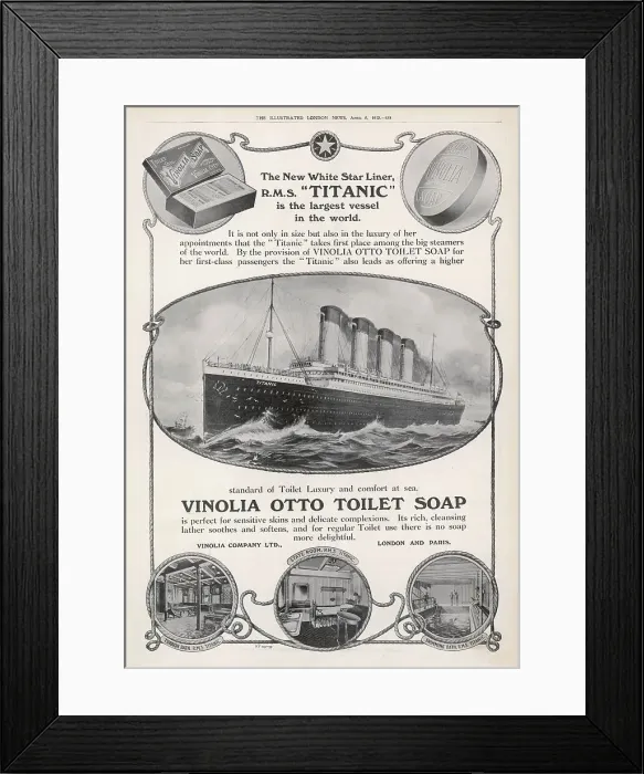 Framed Print : Vinolia Soap promotion featuring RMS Titanic Framed Print : Vinolia Soap promotion featuring RMS Titanic