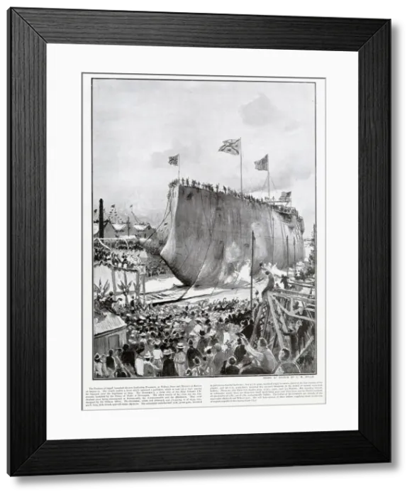 Framed Print : The battleship H.M.S. Dominion, christened by the Duchess of Argyll at Vickers, Sons and Maxim's at Barrow. Date: 25th August 1903 Framed Print : The battleship H.M.S. Dominion, christened by the Duchess of Argyll at Vickers, Sons and Maxim's at Barrow. Date: 25th August 1903