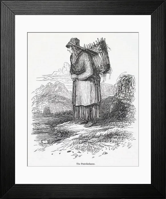 Framed Print : Poor woman gathering peat, to keep the home fires burning through the winter. Date: 1841 Framed Print : Poor woman gathering peat, to keep the home fires burning through the winter. Date: 1841
