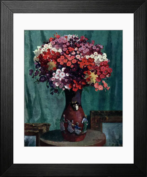 Framed Print : Still life oil painting featuring a vase of multicoloured poppies or nasturiums. Date: circa 1930 Framed Print : Still life oil painting featuring a vase of multicoloured poppies or nasturiums. Date: circa 1930