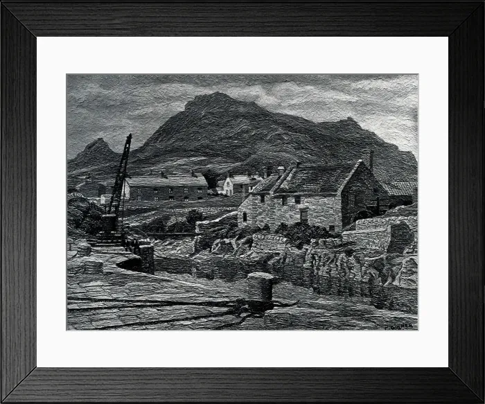 Framed Print : Oil painting of a river village by Slieve Binnian, one of the Mourne Mountains in County Down, Northern Ireland. Date: circa 1929 Framed Print : Oil painting of a river village by Slieve Binnian, one of the Mourne Mountains in County Down, Northern Ireland. Date: circa 1929