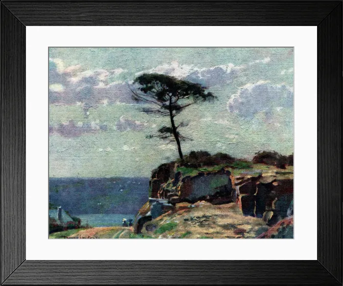 Framed Print : A landscape oil painting of a lone tree, ideally perched on a rock edge overlooking the ocean, beside a public footpath. Date: circa 1921 Framed Print : A landscape oil painting of a lone tree, ideally perched on a rock edge overlooking the ocean, beside a public footpath. Date: circa 1921