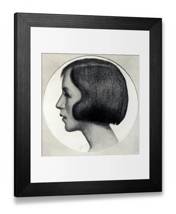 Framed Print : A side profile portrait charcoal study of an unknown girl's head. Date: circa 1924 Framed Print : A side profile portrait charcoal study of an unknown girl's head. Date: circa 1924