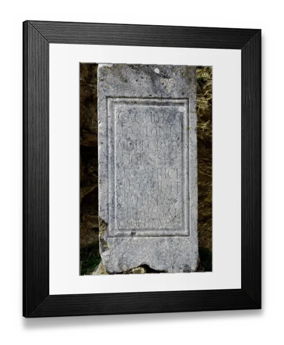 Framed Print : Roman city of Mirobriga. Inscription to an Italica citizen