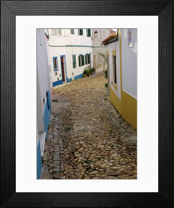 Framed Print : Portugal. Odemira. View of a typical paved street Framed Print : Portugal. Odemira. View of a typical paved street