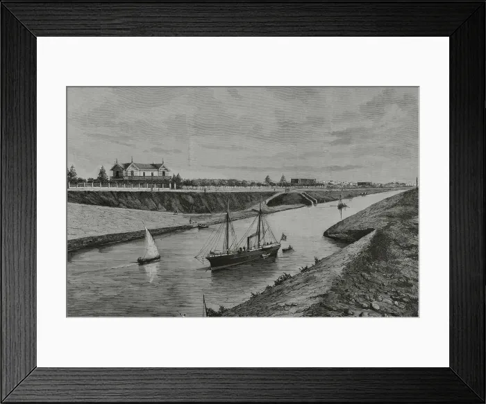 Framed Print : Egypt, Suez Canal. View of Ismailia. Engraving by Rico Framed Print : Egypt, Suez Canal. View of Ismailia. Engraving by Rico