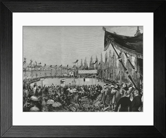 Framed Print : Huesca-Jaca line. Inauguration of the Canfranc railway Framed Print : Huesca-Jaca line. Inauguration of the Canfranc railway