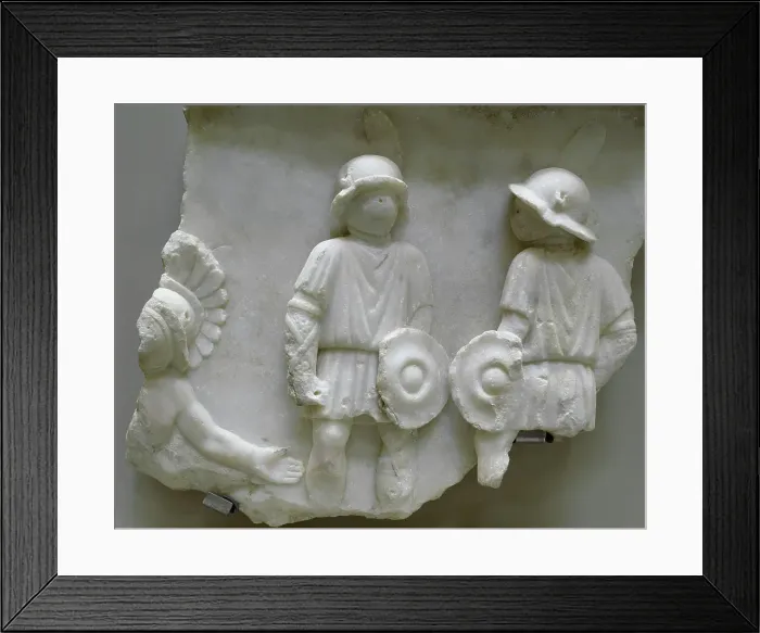 Framed Print : Roman Era. Relief depicting two gladiators in combat Framed Print : Roman Era. Relief depicting two gladiators in combat