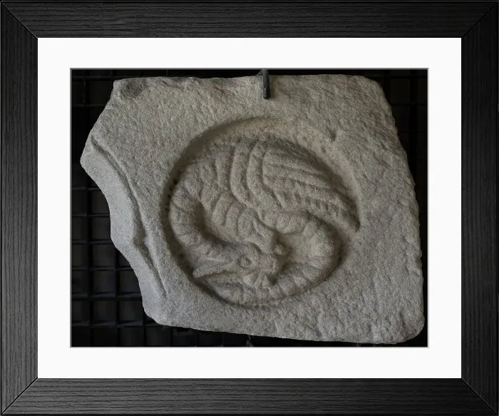 Framed Print : Voussoir with a relief depicting a dragon 14th century Framed Print : Voussoir with a relief depicting a dragon 14th century
