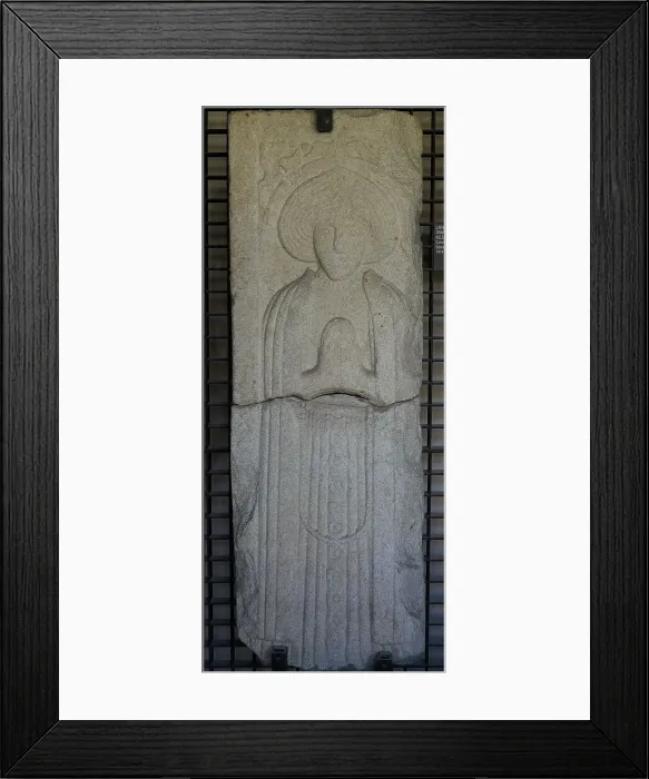 Framed Print : Tombstone with prayer figure in bas-relief Framed Print : Tombstone with prayer figure in bas-relief
