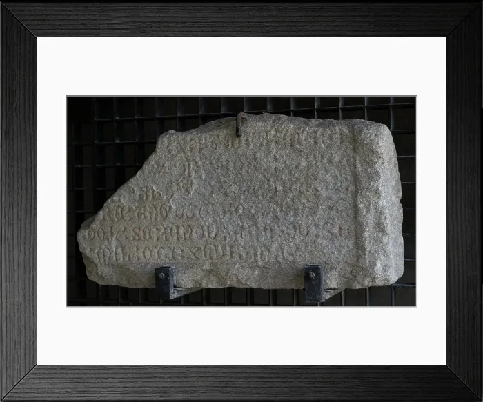 Framed Print : Tombstone with inscription written in Galician language Framed Print : Tombstone with inscription written in Galician language