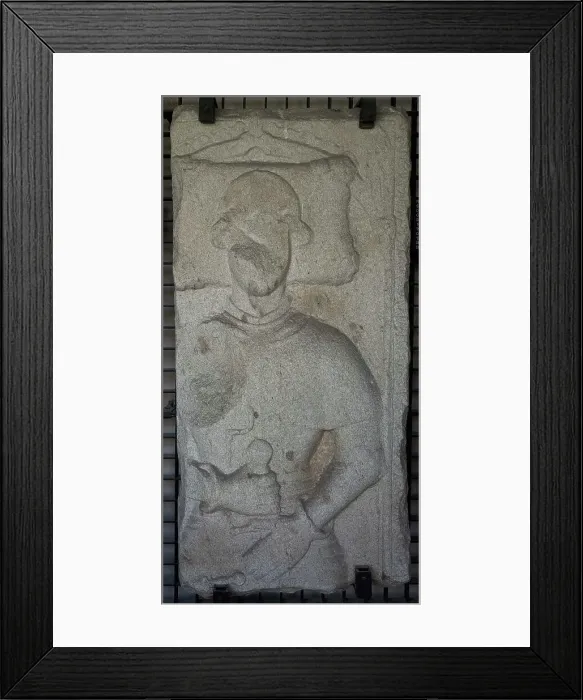 Framed Print : Fragment of tombstone with relief depicting a warrior Framed Print : Fragment of tombstone with relief depicting a warrior