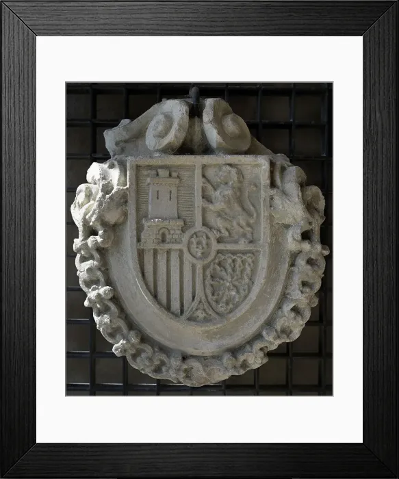 Framed Print : Coat of arms of Spain. From La Coruna match factory Framed Print : Coat of arms of Spain. From La Coruna match factory