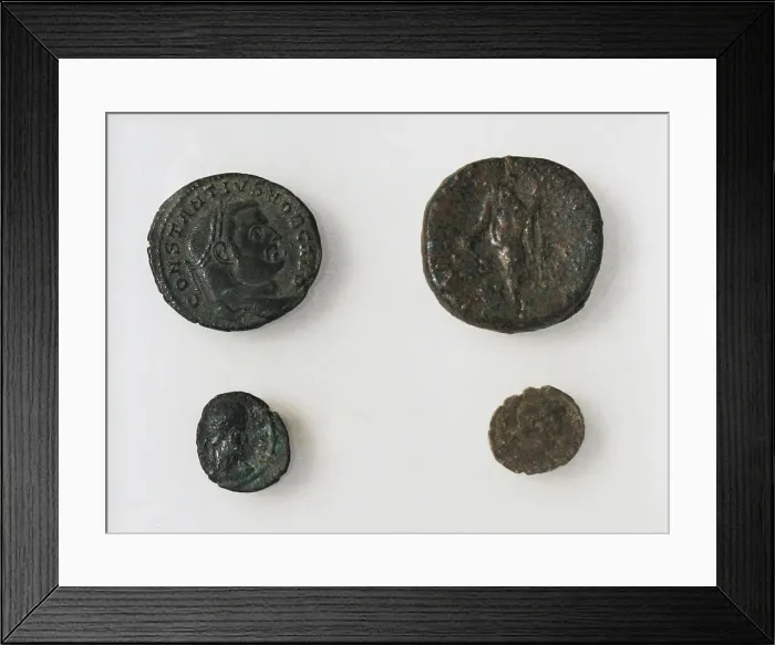 Framed Print : Roman coins (83-348 AD). Tower of Hercules Framed Print : Roman coins (83-348 AD). Tower of Hercules