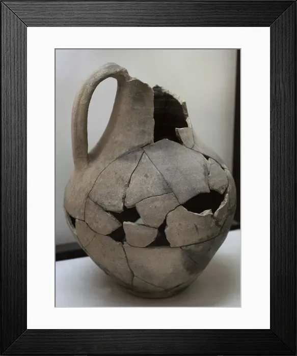 Framed Print : Grey paste jug with burnished grid decoration Framed Print : Grey paste jug with burnished grid decoration