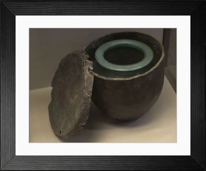 Framed Print : Bronze and glass cinerary urn. Galicia, Spain Framed Print : Bronze and glass cinerary urn. Galicia, Spain