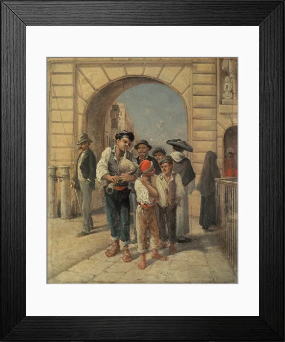 Framed Print : Street musicians in traditional Maltese costume, 1891 Framed Print : Street musicians in traditional Maltese costume, 1891
