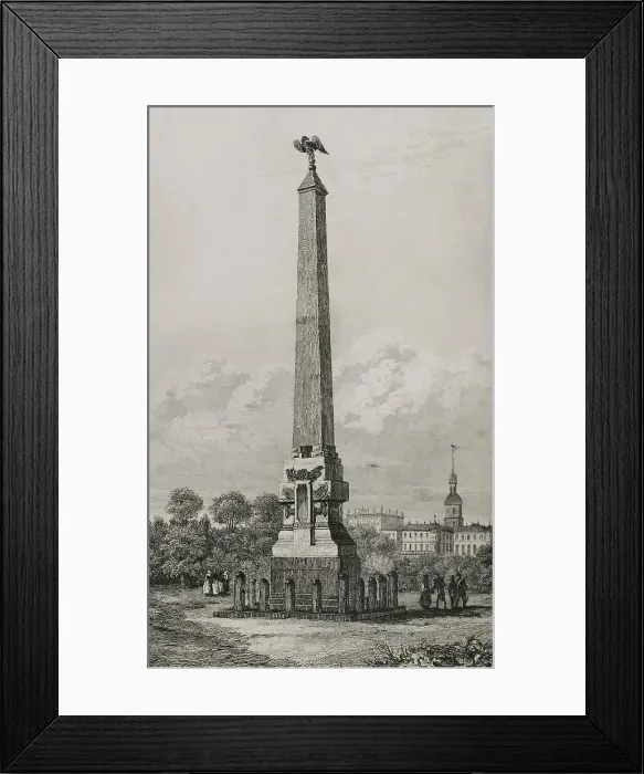 Framed Print : Obelisk in Poltava. Engraving, 19th century Framed Print : Obelisk in Poltava. Engraving, 19th century
