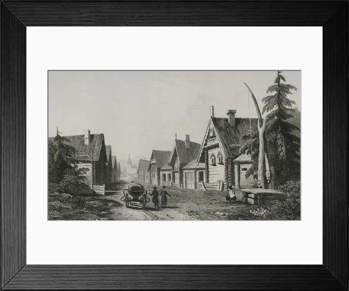 Framed Print : Russian village. Engraving, 19th century Framed Print : Russian village. Engraving, 19th century