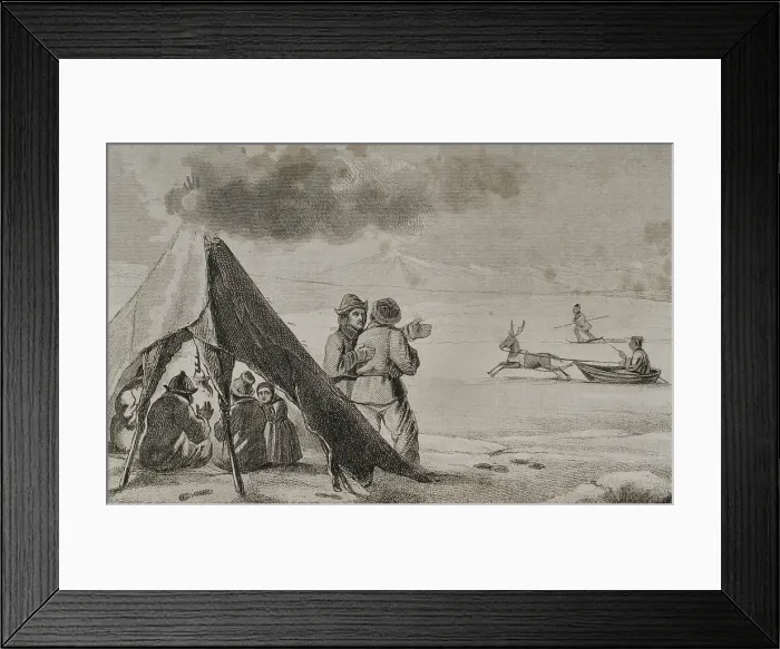 Framed Print : Lapland. Laplander in a tent. Engraving, 19th century Framed Print : Lapland. Laplander in a tent. Engraving, 19th century