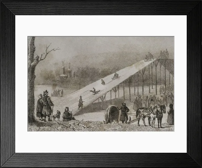 Framed Print : Russia, Roller coaster. Ice slides. Engraving, 19th century Framed Print : Russia, Roller coaster. Ice slides. Engraving, 19th century