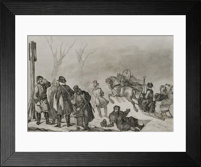 Framed Print : Russia. People on skates and on a horse drawn sleigh Framed Print : Russia. People on skates and on a horse drawn sleigh