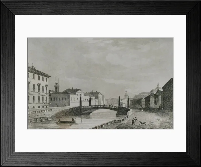 Framed Print : Russia, Saint Petersburg. Red Bridge. Engraving Framed Print : Russia, Saint Petersburg. Red Bridge. Engraving