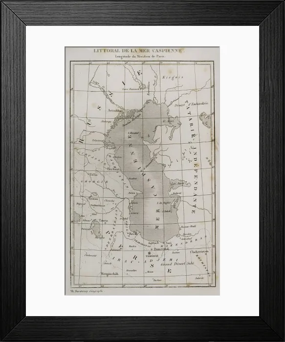 Framed Print : Caspian Sea littoral. Map by geographer Thunot Duvotenay Framed Print : Caspian Sea littoral. Map by geographer Thunot Duvotenay