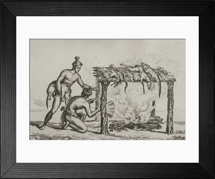 Framed Print : 16th century French expedition. Florida. Timucua cooking Framed Print : 16th century French expedition. Florida. Timucua cooking